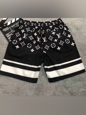 Louis Vuitton Black Monogram Swim Shorts - White Print New